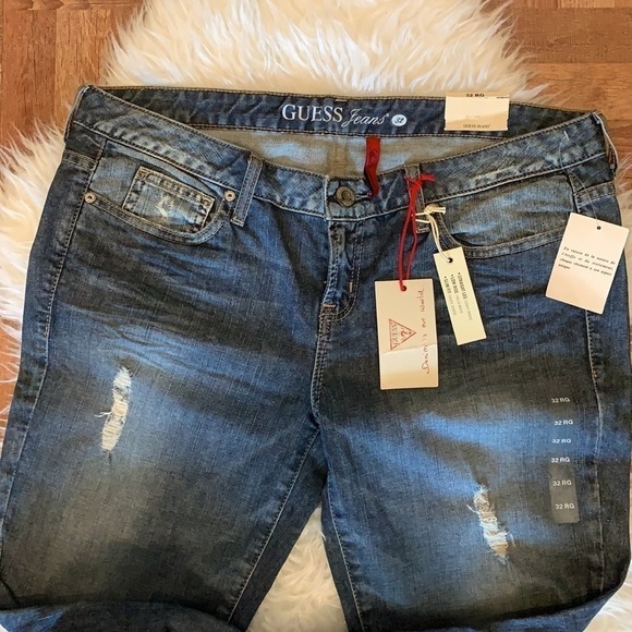 GUESS Dark Gold Rush Wash Distressed Bootcut Jeans Size 32 - Picture 5 of 12